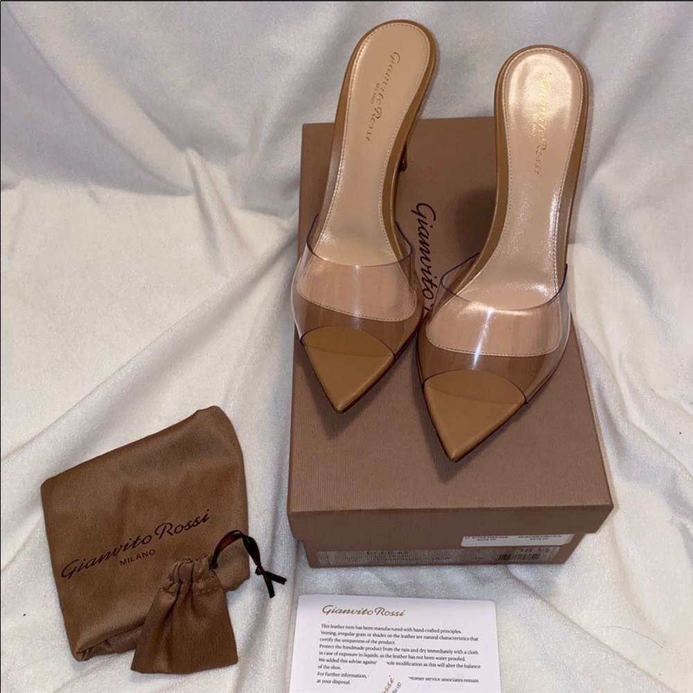 Gianvito Rossi 8.5 Nappa Silk Plexi Mules